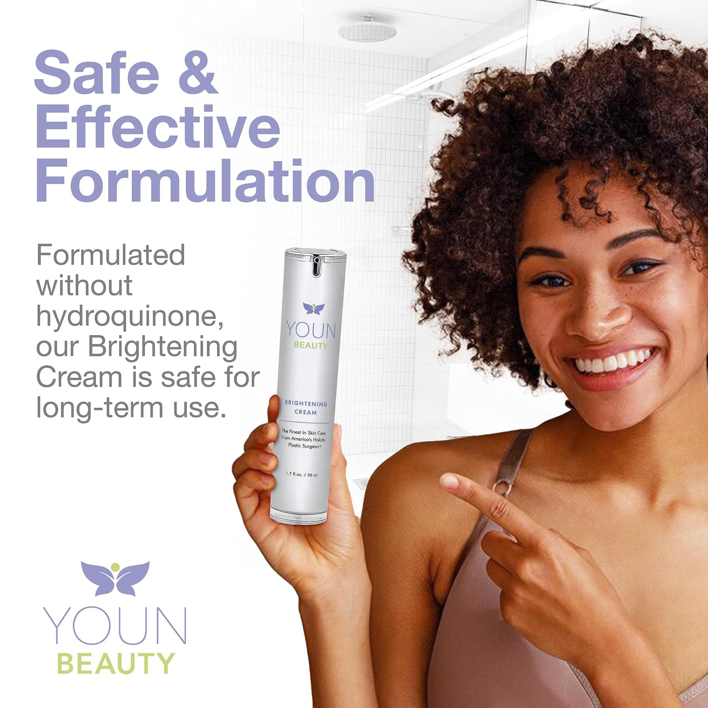 YOUN Beauty Brightening Cream with Kojic Acid, Glycolic Acid & Licorice Extract, 50ml – Hydroquinone-Free Cream for Face, Neck & Décolleté