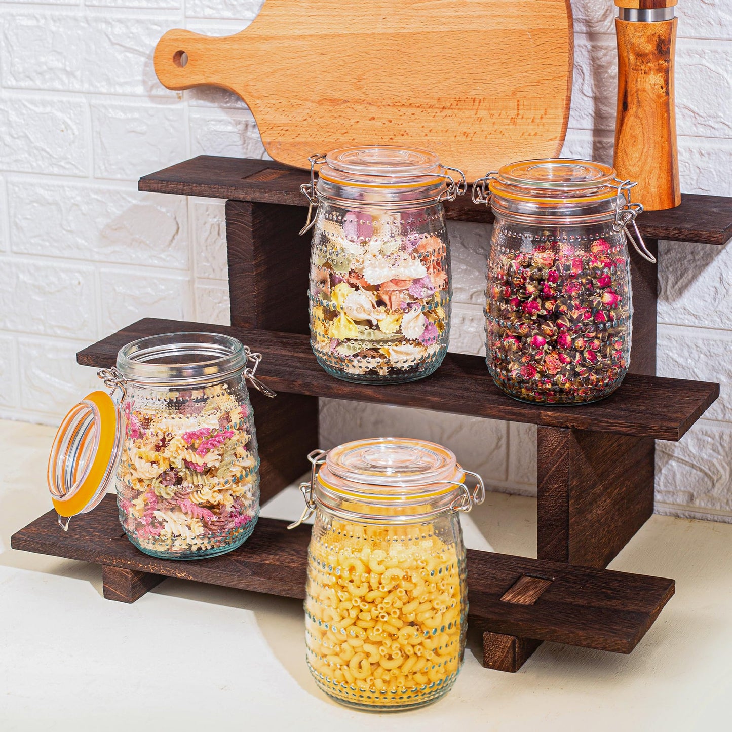 WACOI 32 Oz Glass Mason Jars with Airtight Lids 6 Pack, Wide Mouth Canning Jars with Clip Top Lids for Kitchen Storage Pickling Salad Jams Coffee Beans