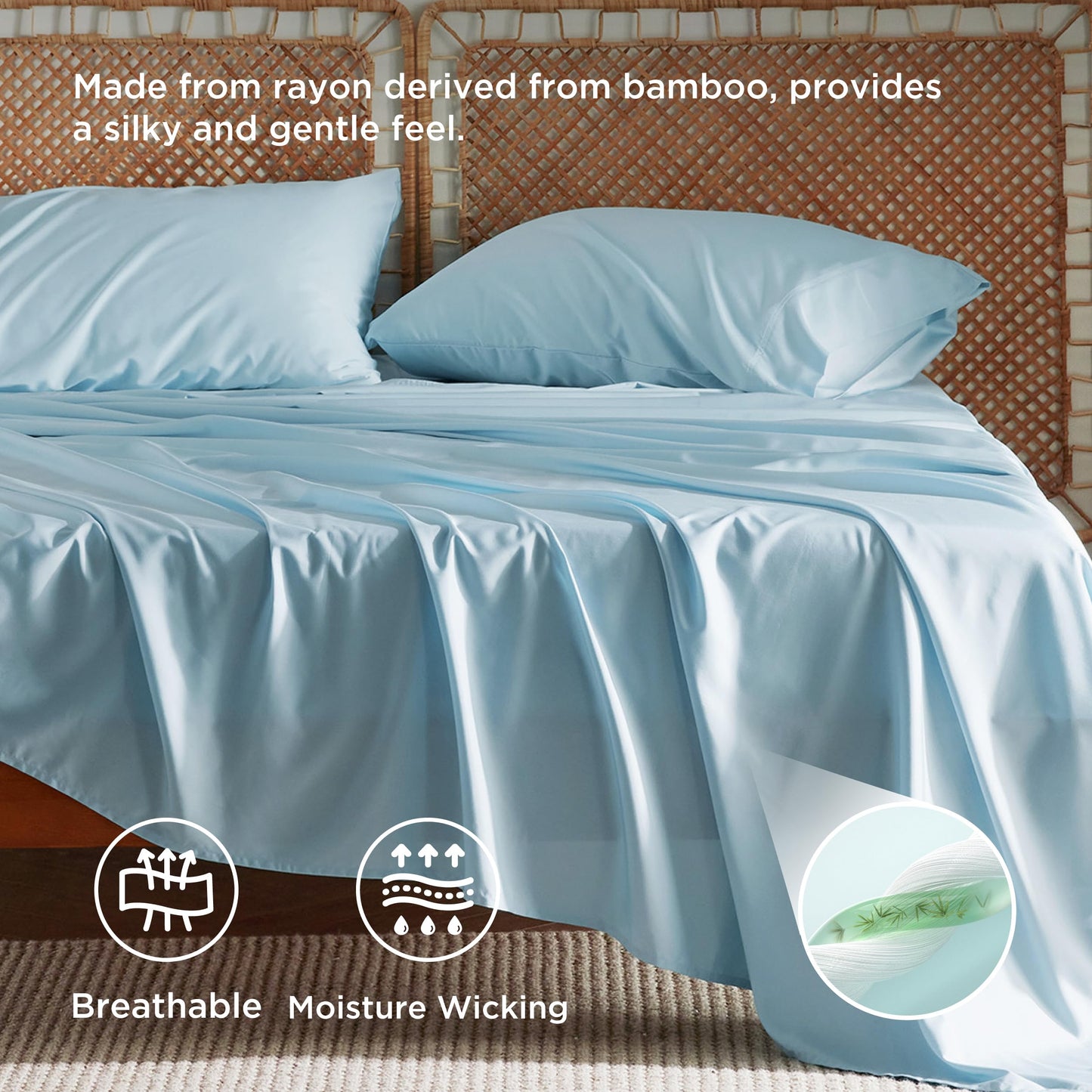 Bedsure Full Size Bed Sheets, Cooling Sheets, Rayon Derived from Bamboo, Breathable & Soft, Deep Pocket Up to 16 Inches, Hotel Luxury Silky Bedding for Hot Sleepers, Aqua