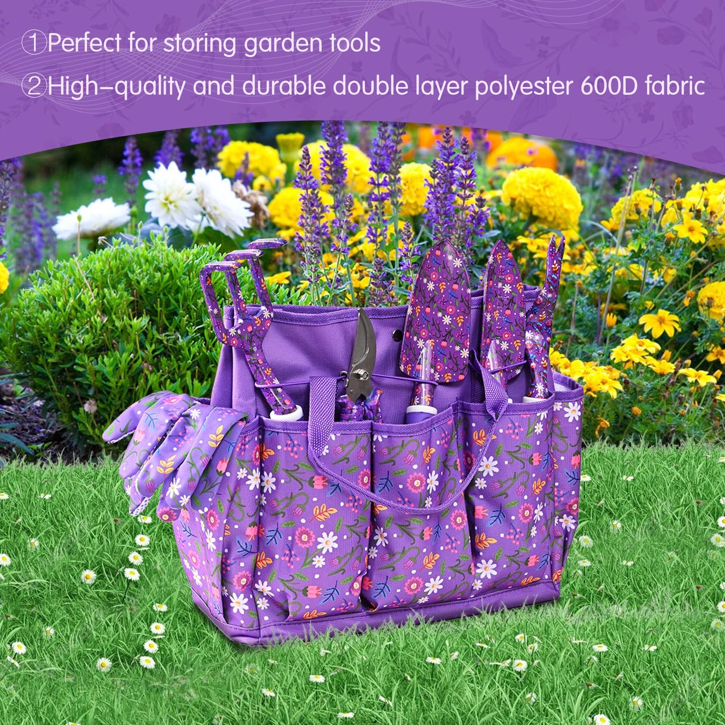 Gardening Gifts for Women, Gardening Tools for Women, 14 PCS Garden Tools Set Kit with Garden Tool Bag, Plant Lover Gifts Birthday Gifts for Mom Grandma Aunt (Purple)