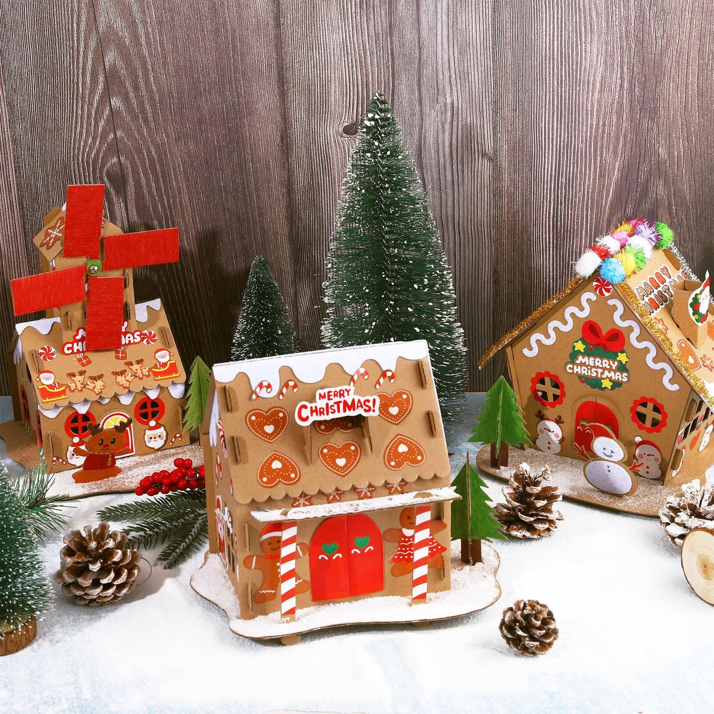 Fovths 6 Sets DIY Christmas Gingerbread House Kit 3D Christmas Cardboard Craft House Decoration DIY Build Gingerbread Houses for Holiday Arts Crafts Fun Home Activity Party Favors, Classic Style