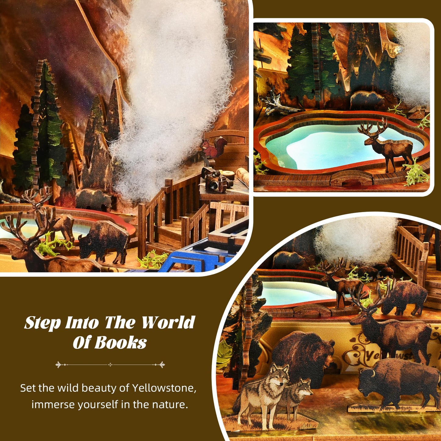 Roine Lxux Yellowstone National Park 3D Wooden Puzzle - Realistic National Park Model with Wildlife Figurines and Camping Scene - Creative Gift for Families and Friends