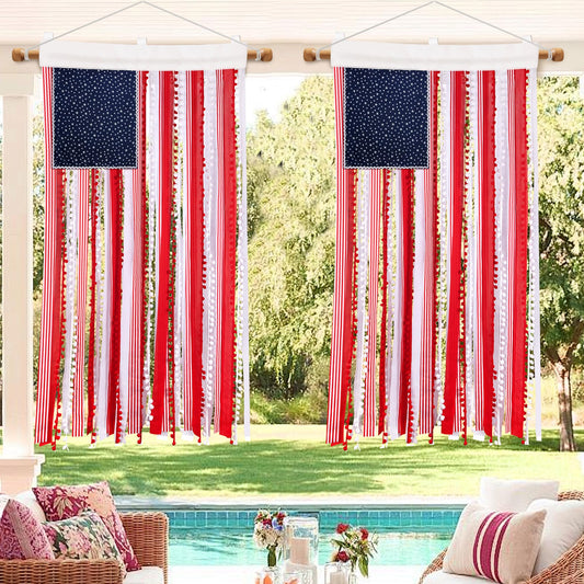 Deloky 2 Pcs 4th of July Rag American Flag Banner, 4 x 2.3 Ft Vintage Patriotic USA Flag Banner, Independence Day Retro American Flags Bunting for Outdoor Garden Yard Home Party Decoration