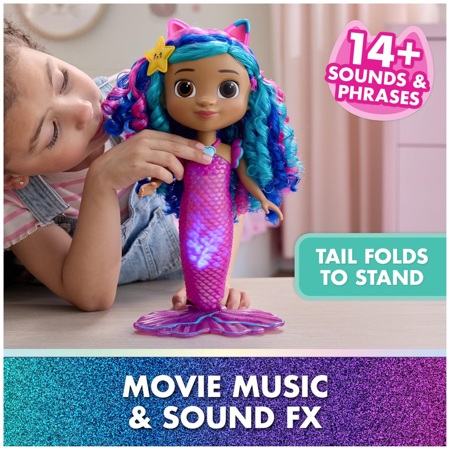 DreamWorks GABBY'S Dollhouse The Movie, Sing & Shine Mermaid Gabby, Waterproof Mermaid Doll with Lights & Sounds, Kids Toys for Girls & Boys Ages 3 and Up
