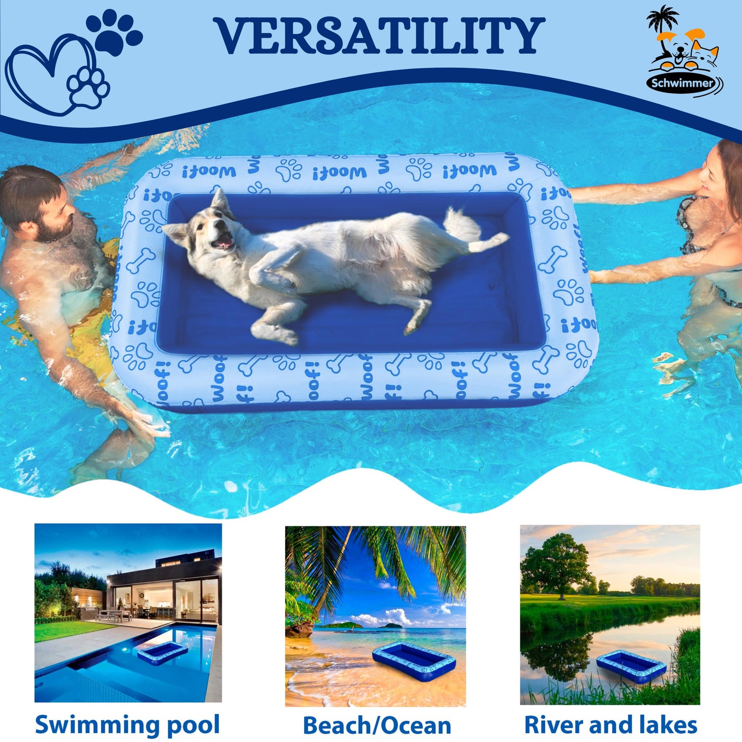 Schwimmer Dog Pool Float – Premium Pool Float for Large Dogs up to 220lbs – Durable & Inflatable Dog Raft for Pool & Lake – Comfortable & Safe Floating Mat for Summer Fun – Blue