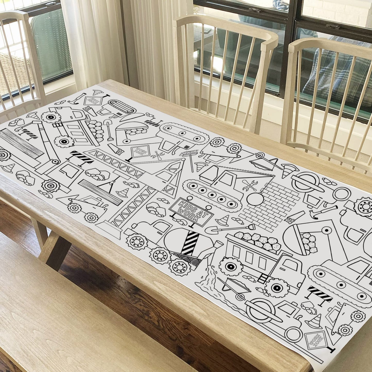 Tiny Expressions Giant Coloring Banner for Kids - Rolled, Not Creases - Coloring Table Cloth for Kids Activity - Construction Truck