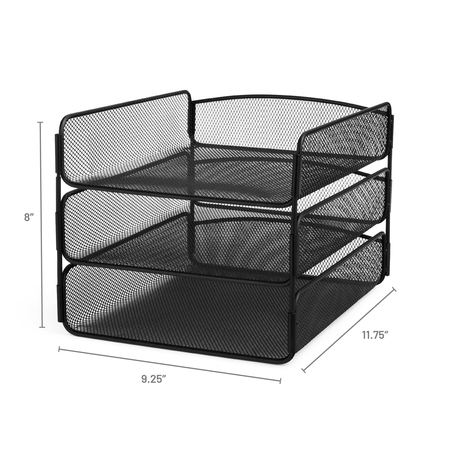 Safco Onyx Desk Organizer, 3 Trays, Office and Classroom Mailbox, Paper and Mail Sorter, Steel Mesh, Black
