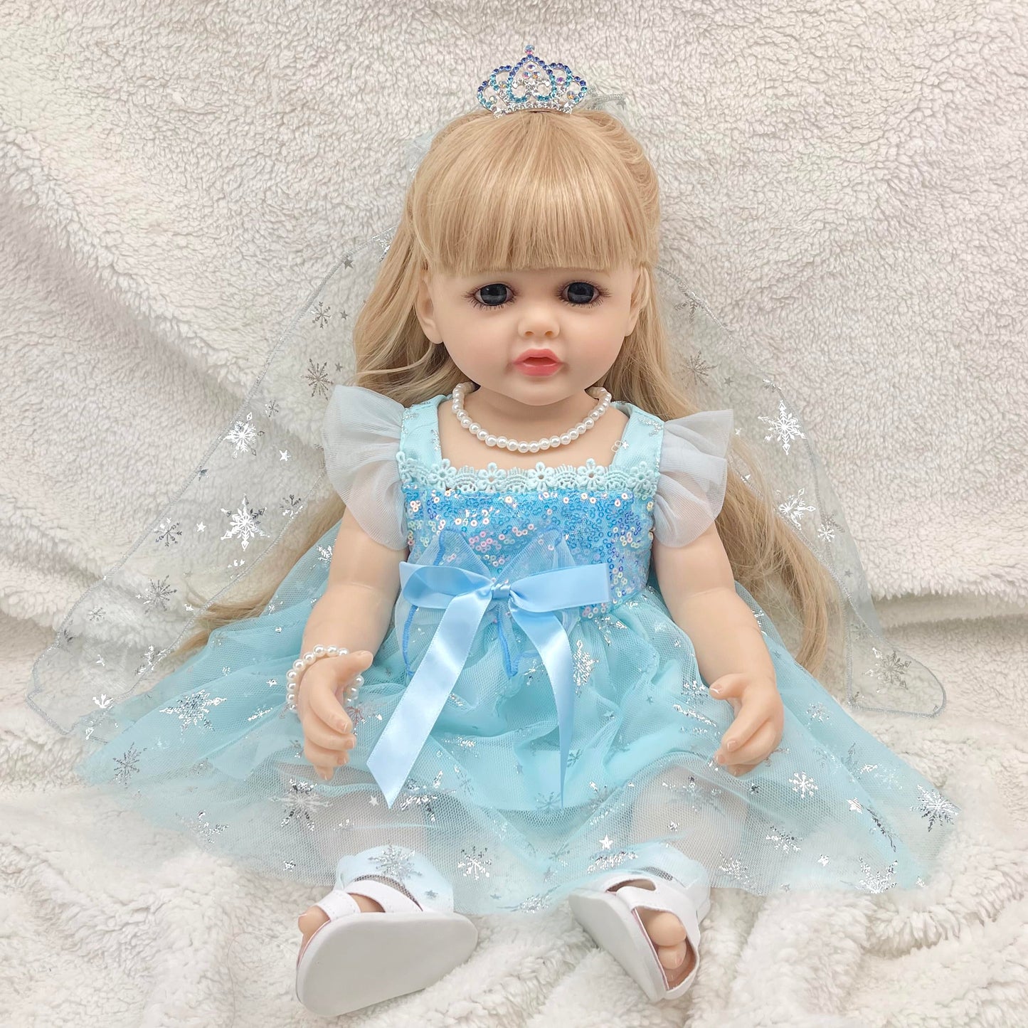 JRLCGYP Realistic Baby Doll, 22 Inch Lifelike Reborn Baby Dolls Silicone Full Body with Princess Dress, Long Hair Weighted Toddler Doll Toy Birthday Gift Set for Over 3 Years Old