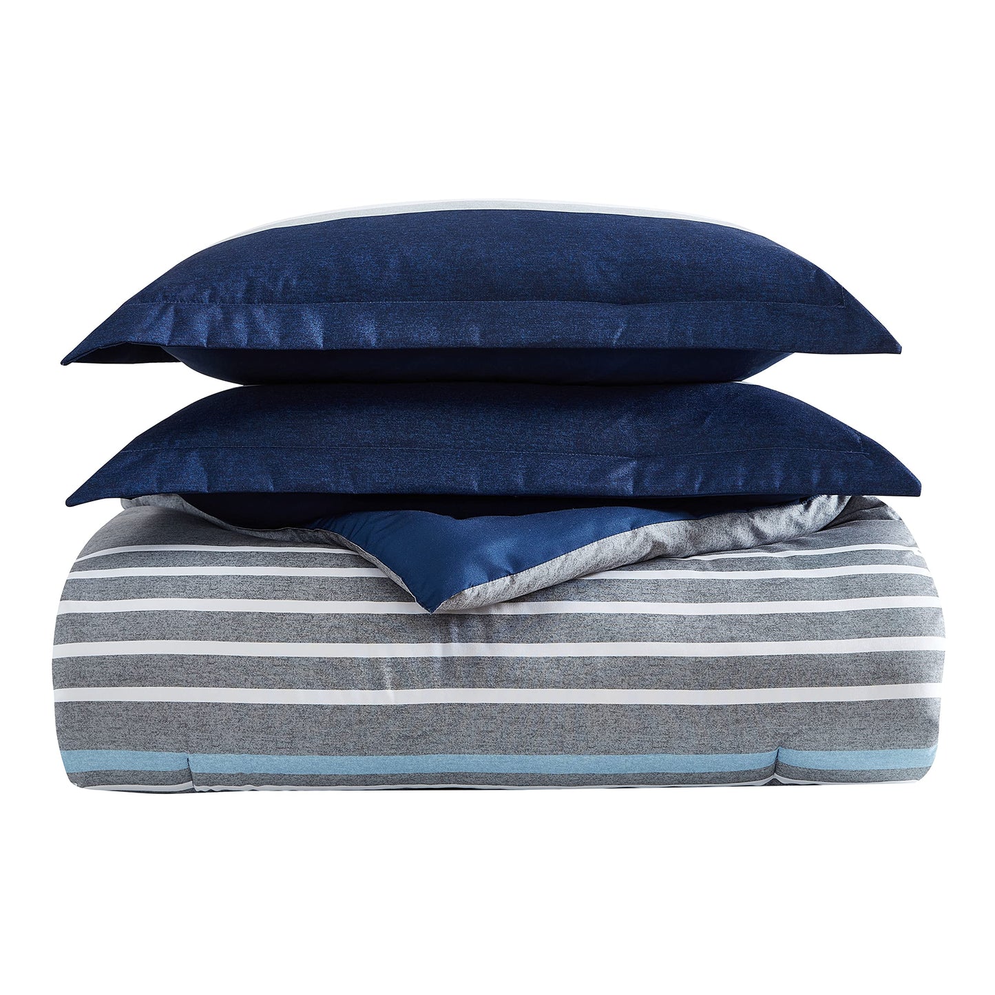 Nautica - Twin/Twin XL Comforter Set, Ultra-Soft Brushed Microfiber Bedding with Matching Sham, Reversible Blue Stripe Design, Medium Weight for Year-Round Comfort (Heathered Block Blue)