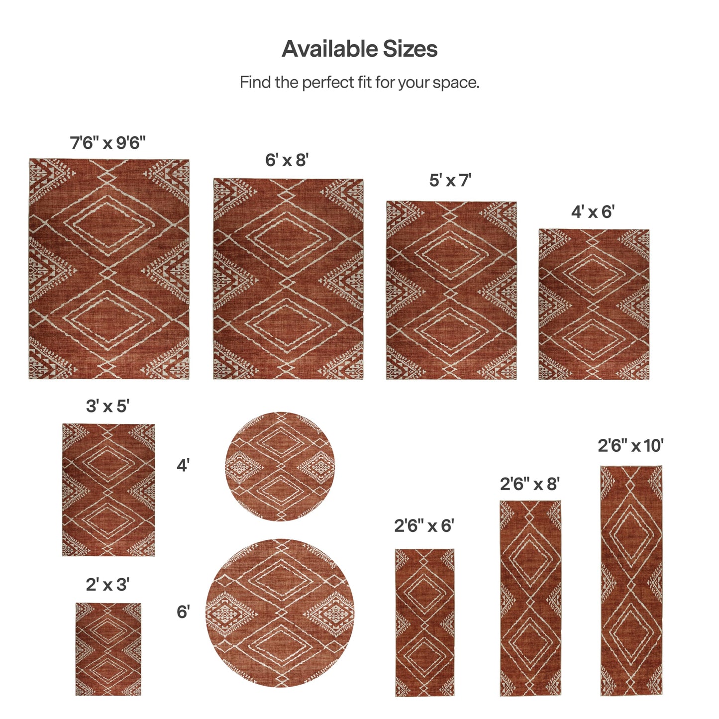 ReaLife Rugs Machine Washable Area Rug Runner - Living Room Bedroom Bathroom Kitchen Entryway Office - Padded Low Pile Stain Resistant Premium - Moroccan Diamond Tribal - Jax - Orange 2'6" x 8'