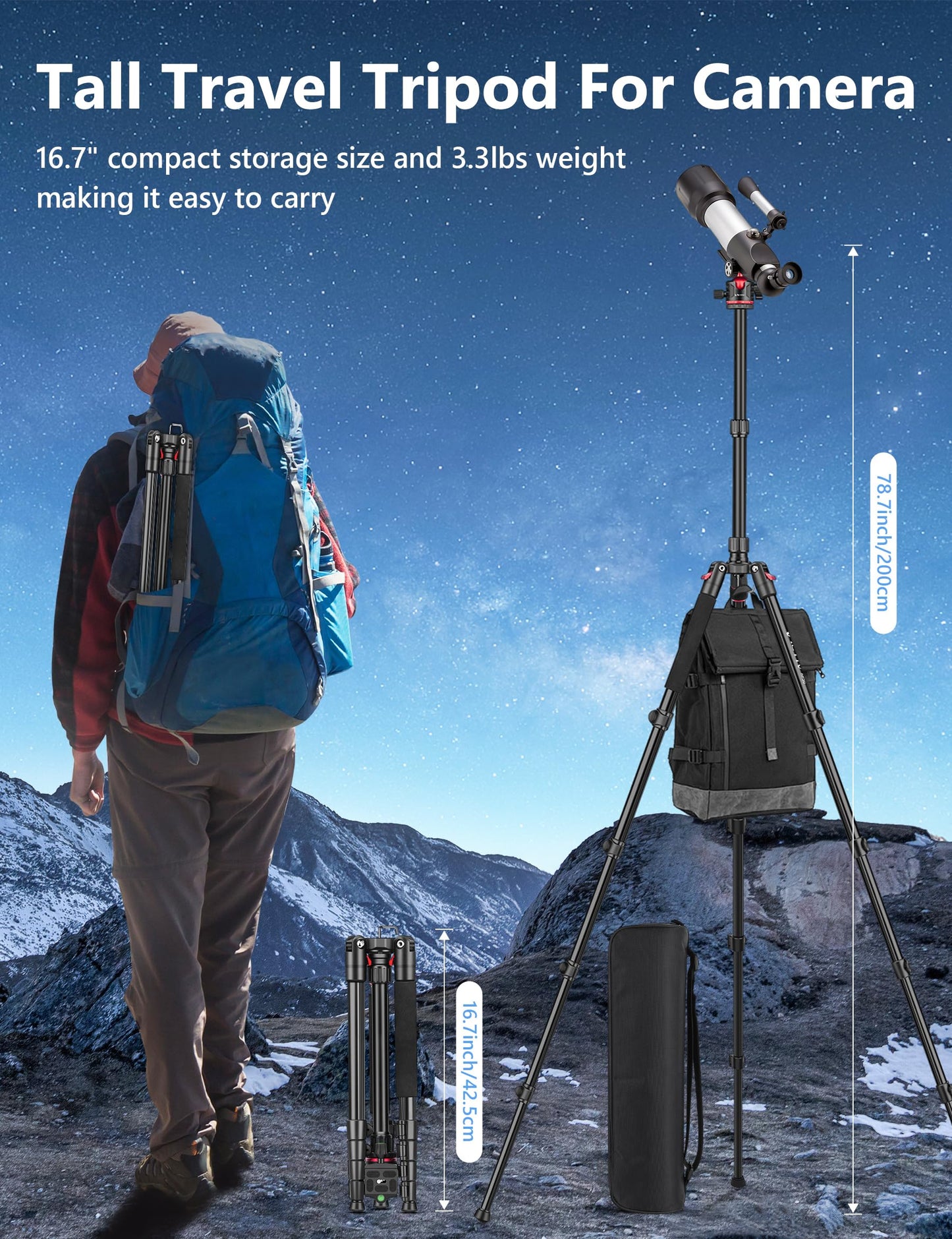 78" Aluminum Camera Tripods & Monopods, Victiv Compact Travel Tripod for Camera DSLR, Spotting Scope,Telescope, Binoculars, Porfessional Heavy Duty Camera Tripod Stand for Photography Video Recording