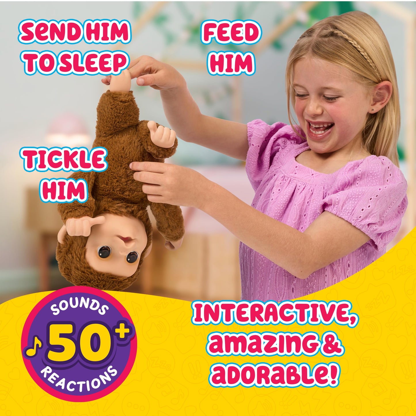 Little Live Pets My Baby Monkey - Adorable pet Monkey with Over 50 Sounds & Reactions. Expressive Moving Mouth. Mango Sucks his Thumb, Feeds from his Bottle, & Hangs from his Hands & feet!