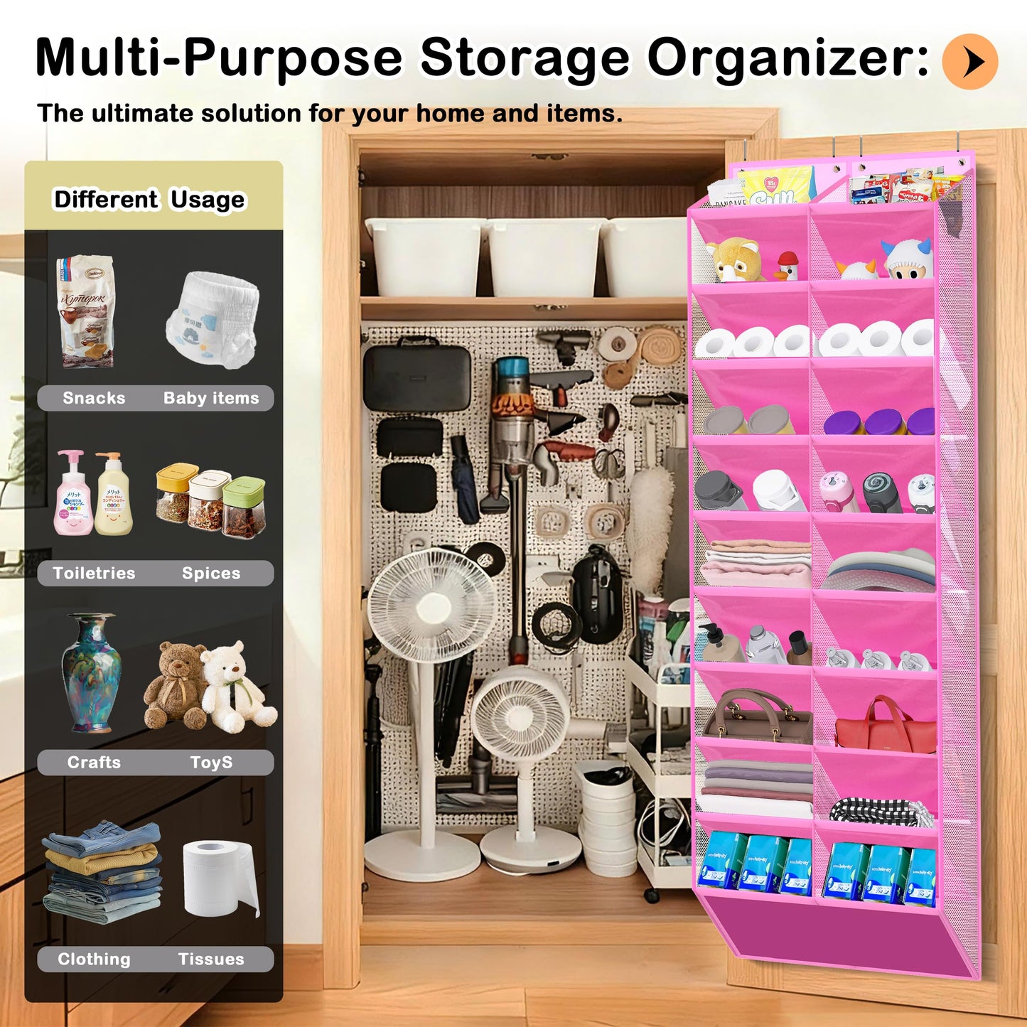 Kotkn 10-Tier Over the Door Shoe Organizer, 20 Pockets Holds 20-30 Pairs, Heavy-Duty Oxford Fabric with Hexagon Mesh for Boots & Sneakers- Pink