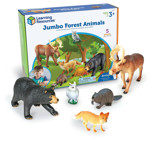 Learning Resources Jumbo Forest Animals - 5 Pieces, Ages 3+ Pretend Play Animals for Toddlers, Preschool Learning Toys, Kids Play Animal Figures, Zoo Animals