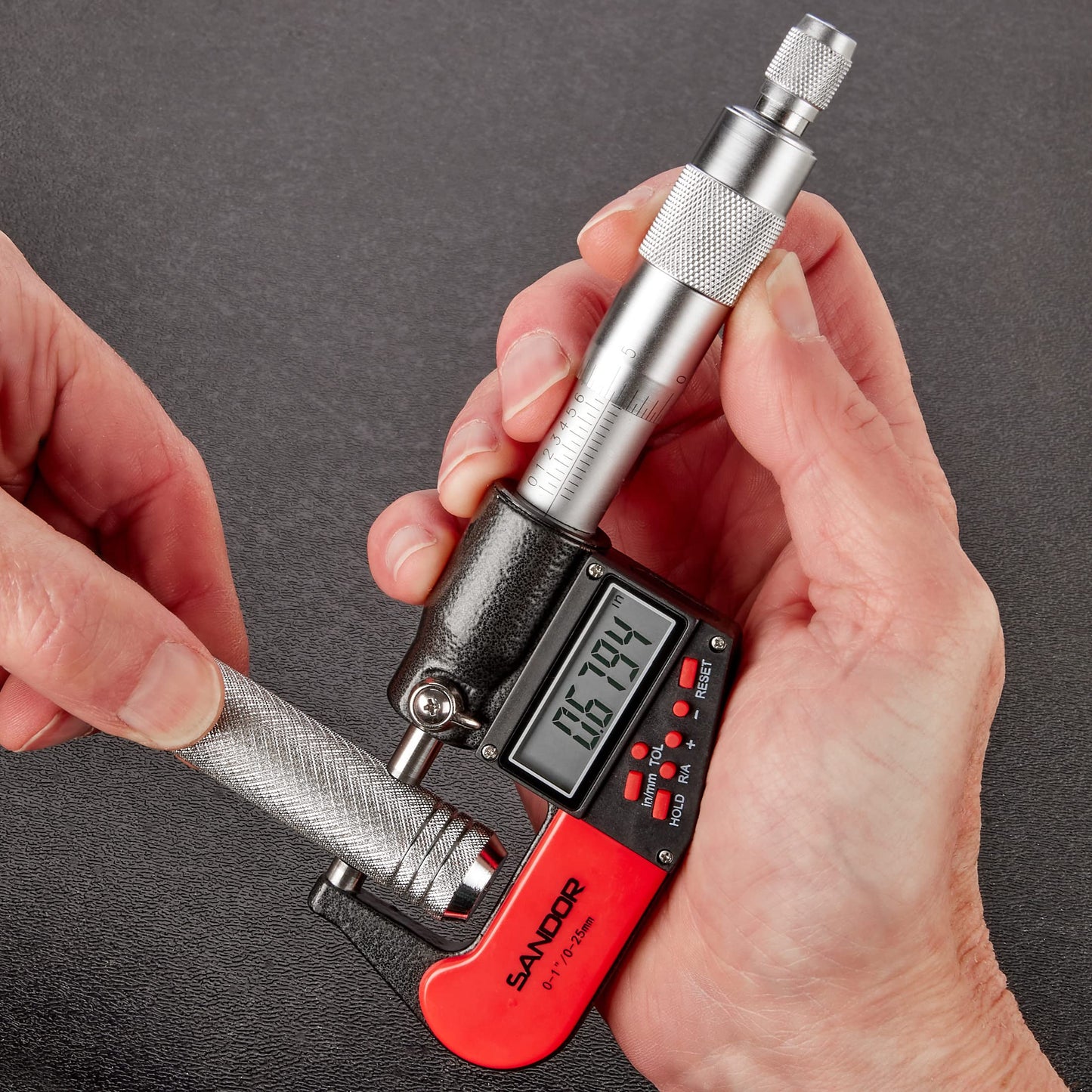 Professional Digital Outside Micrometer with Carbide Tip 0-1"/0-25mm Measuring Range - 0.00005" / 0.001mm Accuracy with Ratchet Stop and Protective Case - Precision Machinist Workshop Automotive Tool