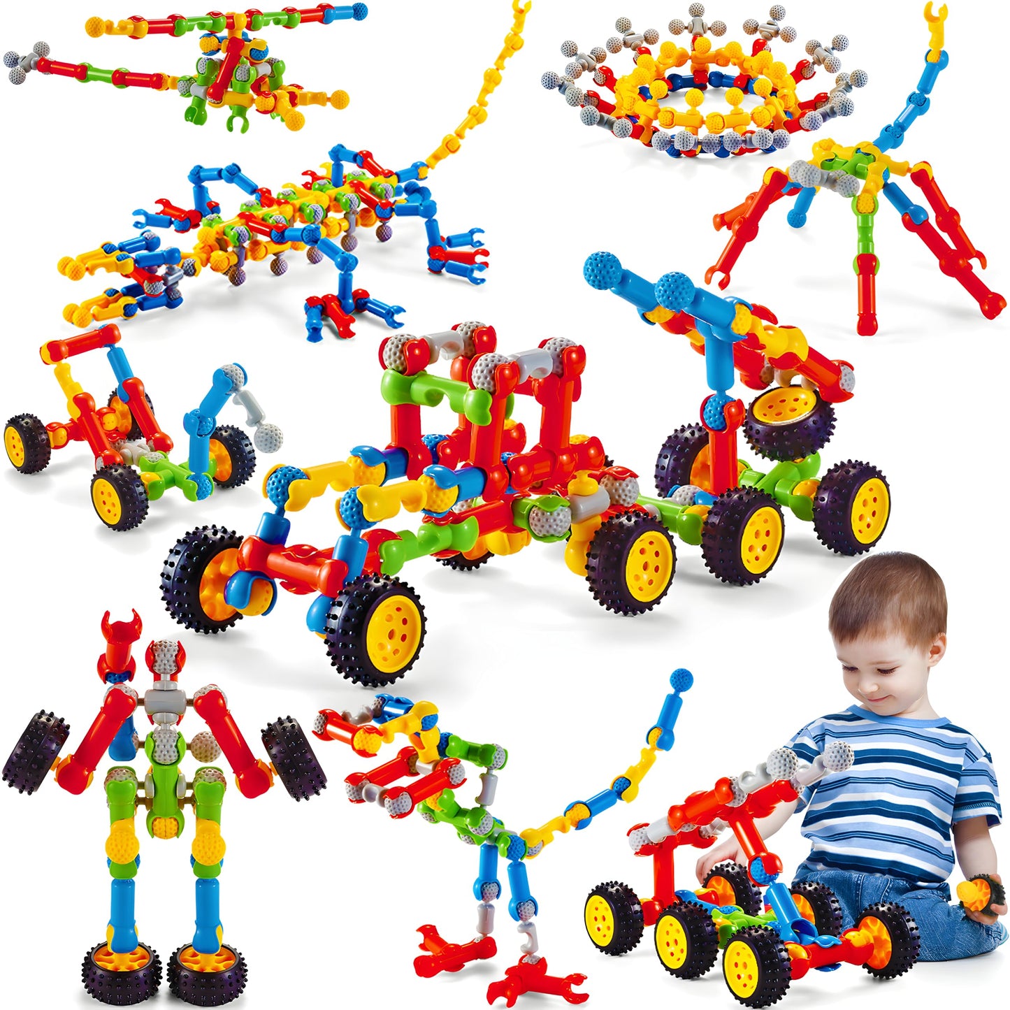 MOONTOY STEM Building Blocks Toys for Kids Ages 3-8, 110 Pieces Construction Set for 3 4 5 6 7 8+ Year Old Boy Girl Birthday Gift, Educational Erector Set Creative Games