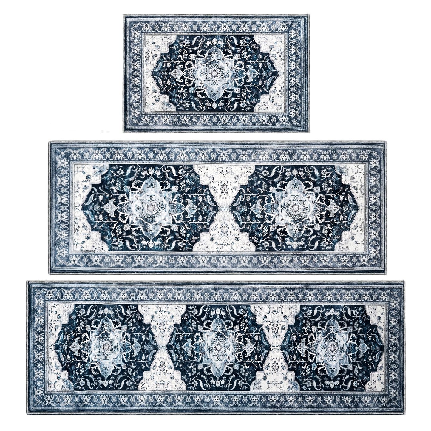Kitchen Rug Set 3Pcs, Boho Rug Sets Non Slip Washable for Floor Thick Farmhouse Kitchen Decor Runner Rugs for Kitchen, Entryway, Laundry, Hallways 20''x32''+20''x48''+20''x59''