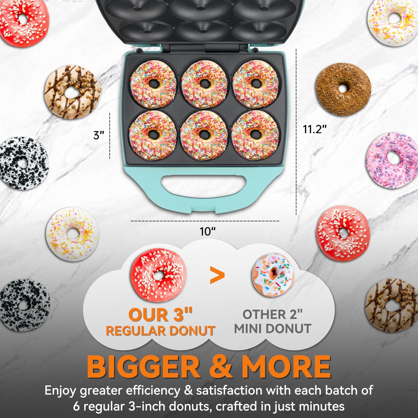 Baker’s Friend Mini Donut Maker Machine for Home, 6 x 3'' Mini Doughnut Maker Machine, Donut Maker for Kids, Maquina Para Hacer Donas, Donut Baking Pan, Donut Party, Aqua