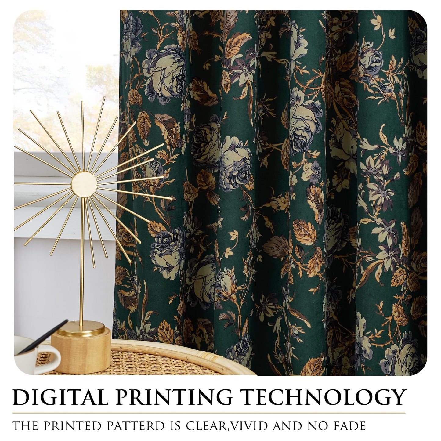 StangH Back Tab Retro Green Curtains Soft Velvet Room Darkening Thermal Insulated Sliding Door Panels Christmas Home Decoration for Backdrops/Bedroom, W52 x L96, 2 Panels