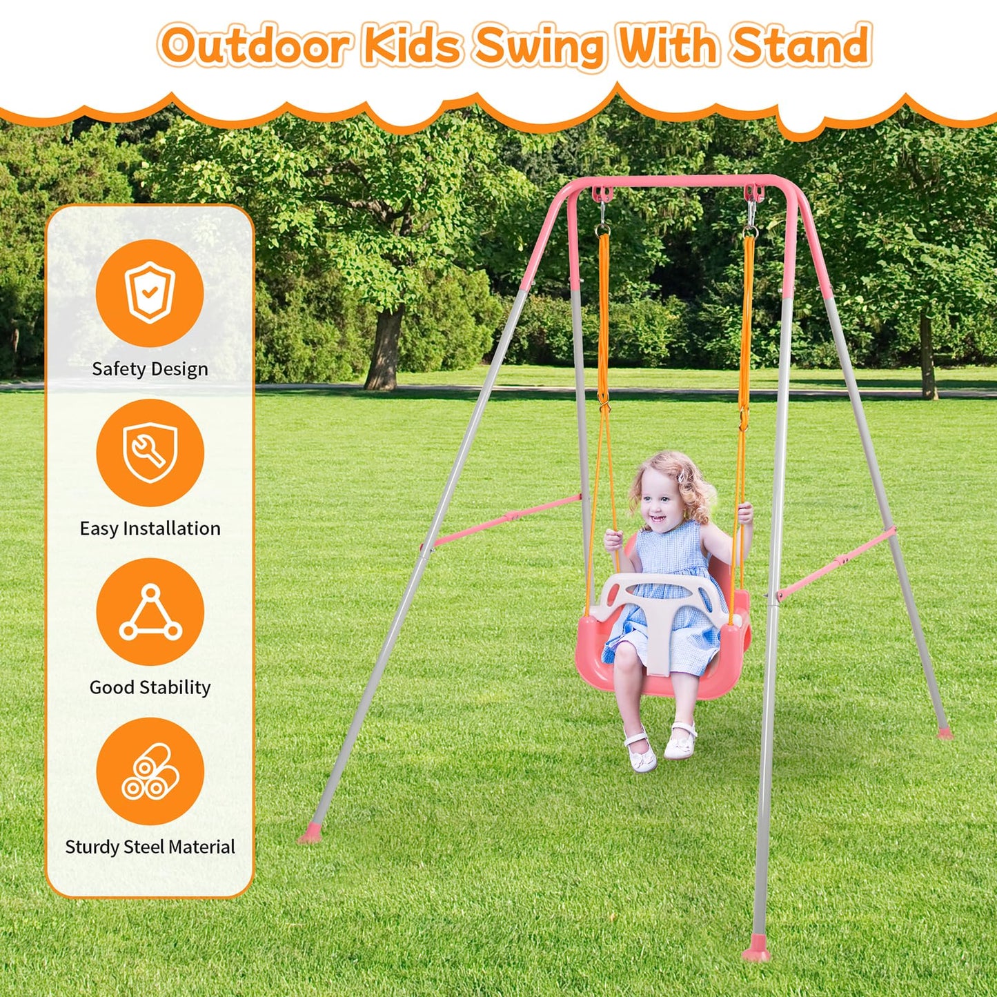 3-in-1 Toddler Swing, Foldable Indoor & Outdoor Baby Swing, Multifunctional Swings for Children 6 Months and Older, Easy to Assemble and Store for Backyard Play