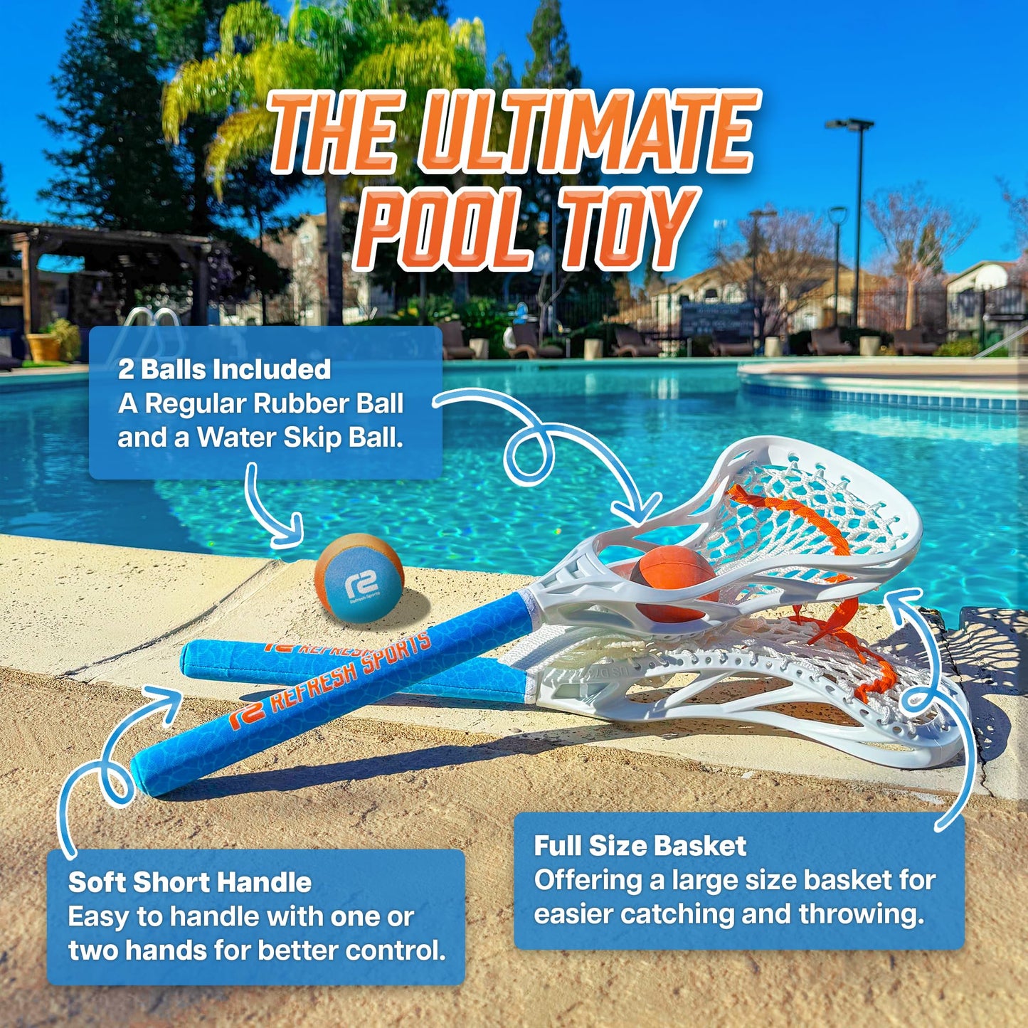 Mini Toss Lacrosse Set – The Ultimate Game for Boys & Girls - Best Gift for Kids, Teens or Adults - Comes with Lacrosse Ball & Water Skip Ball - Full Size Large Basket for Easier Catching & Throwing
