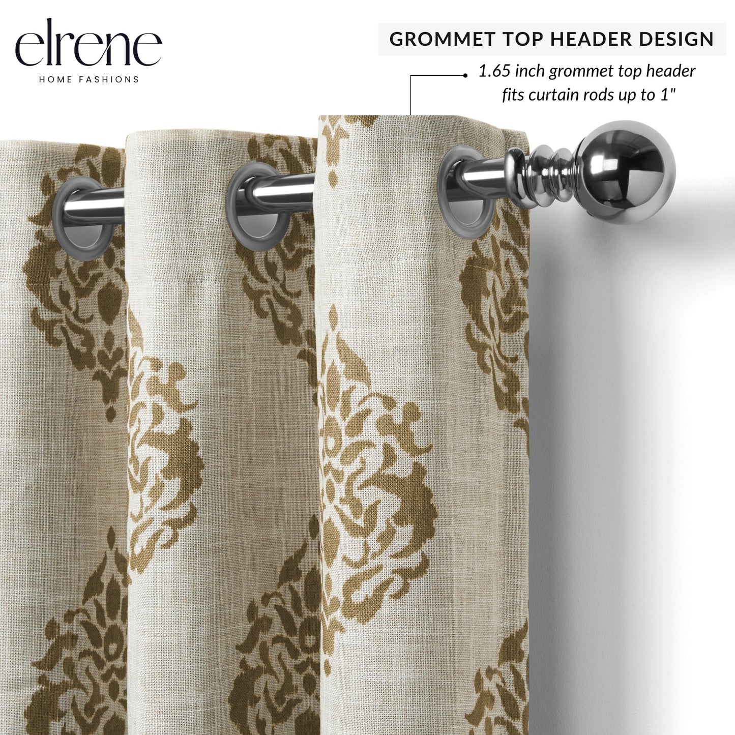 Elrene Home Fashions Navara Medallion Room-Darkening Window Curtain, Single Panel, 52" x 95" (1 Panel), Natural