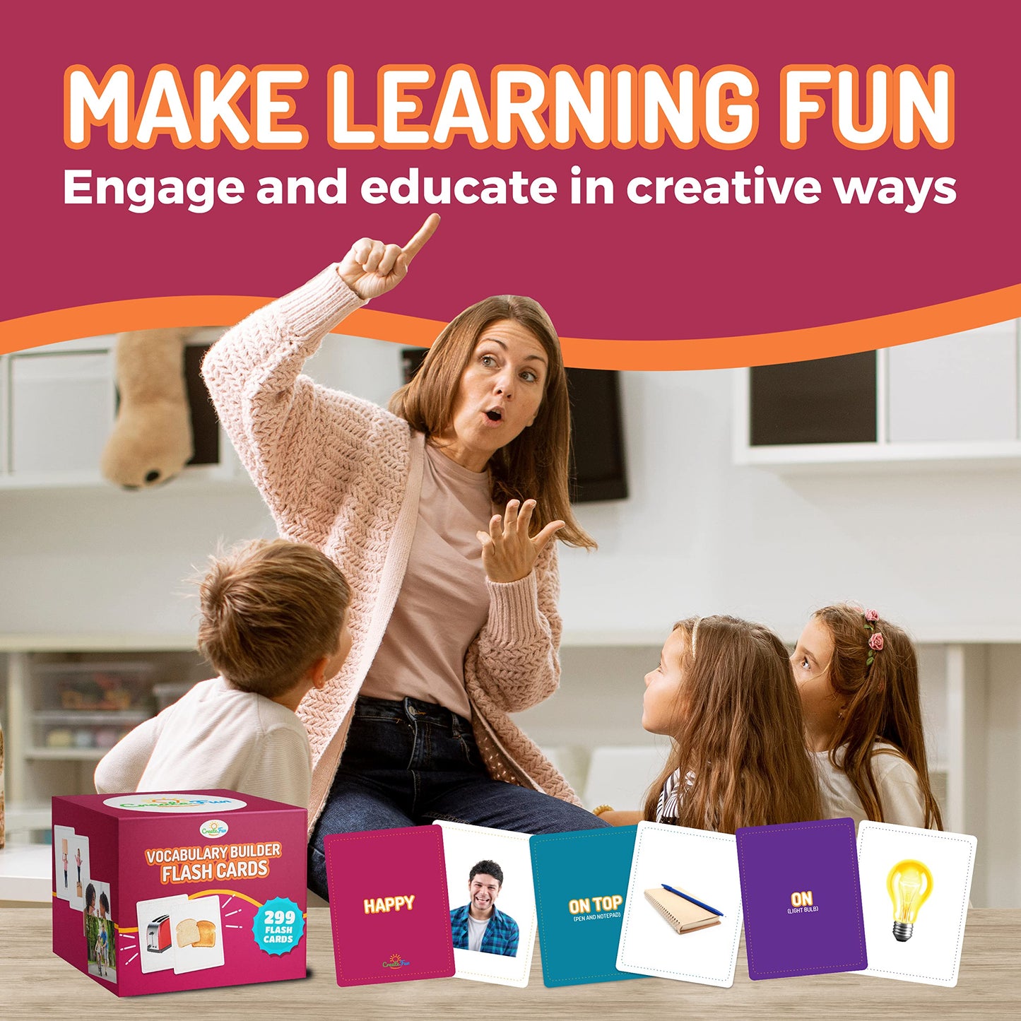 299 Vocabulary Builder Flash Cards, Educational Photo Cards for Home, Speech Therapy Materials, ESL Teaching Materials Includes Emotions, Matching Go Togethers, Nouns, Opposites, Prepositions, Verbs