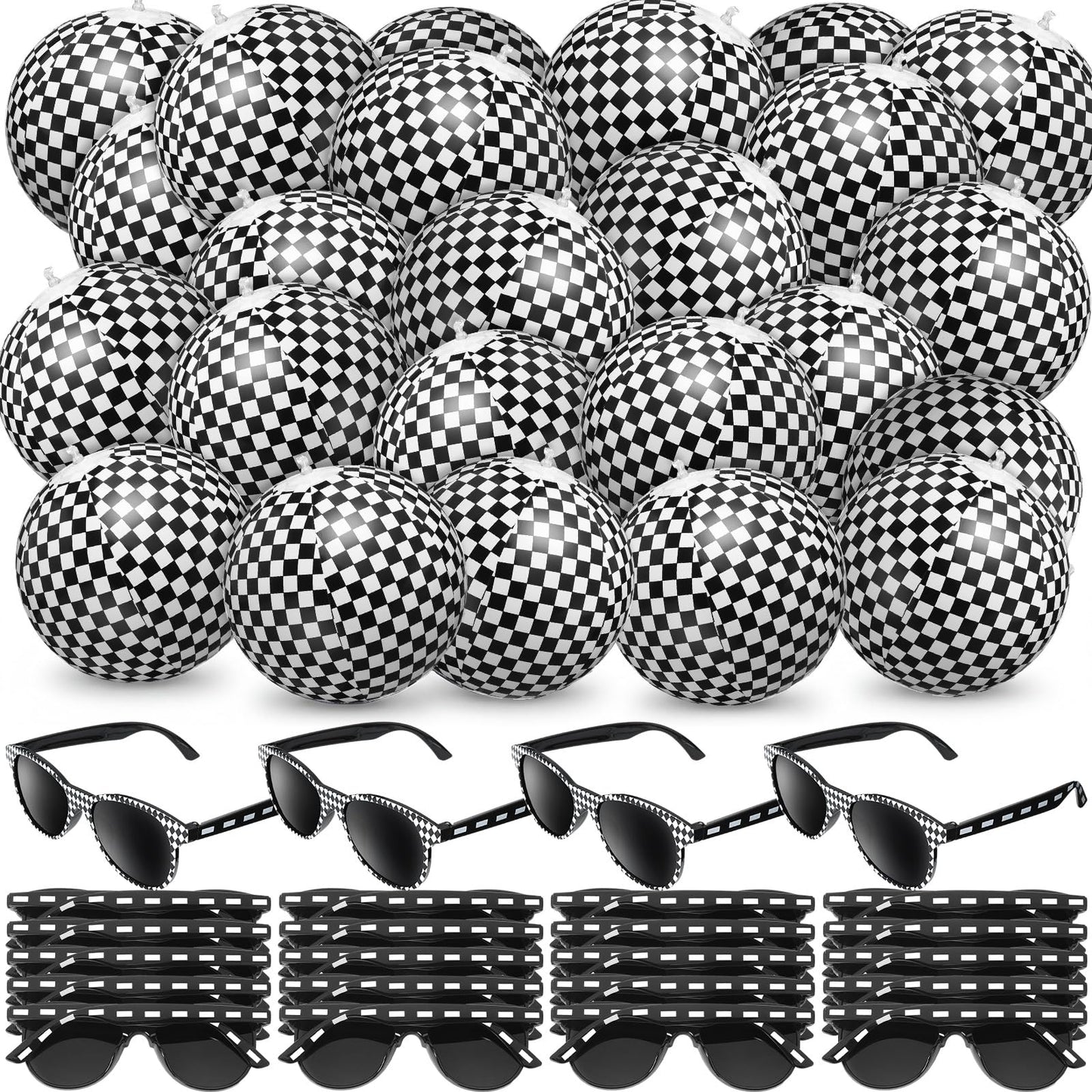 48 Pcs Basketball Party Favors: Inflatable Basketballs 2026 Senior Night Gifts - Beach Balls with Glasses Sport Team Gifts for March Decor Water Pool Party Supplies Birthday Goodie Bag(Checkered Flag)