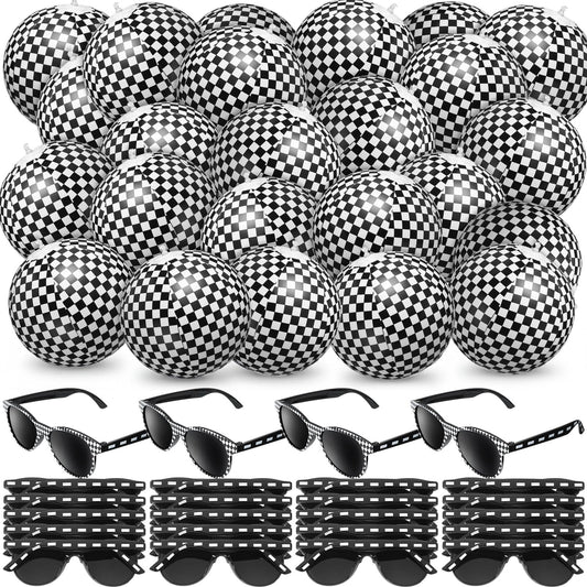 48 Pcs Basketball Party Favors: Inflatable Basketballs 2026 Senior Night Gifts - Beach Balls with Glasses Sport Team Gifts for March Decor Water Pool Party Supplies Birthday Goodie Bag(Checkered Flag)