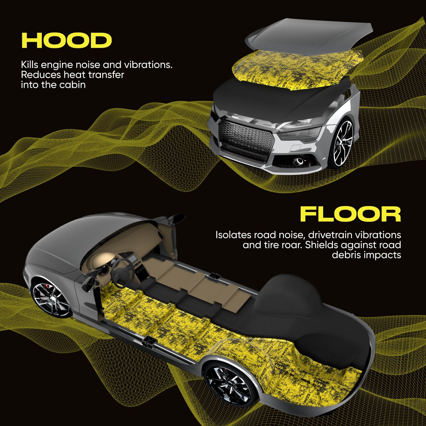 SGM Gold Exclusive Car Sound Deadening Mat 80 mil (2mm) 36 sqft (3.4 sqm), Automotive Sound Deadener, Self Adhesive Butyl Car Sound Deadening Material, Audio Noise Insulation and Dampening Sheets
