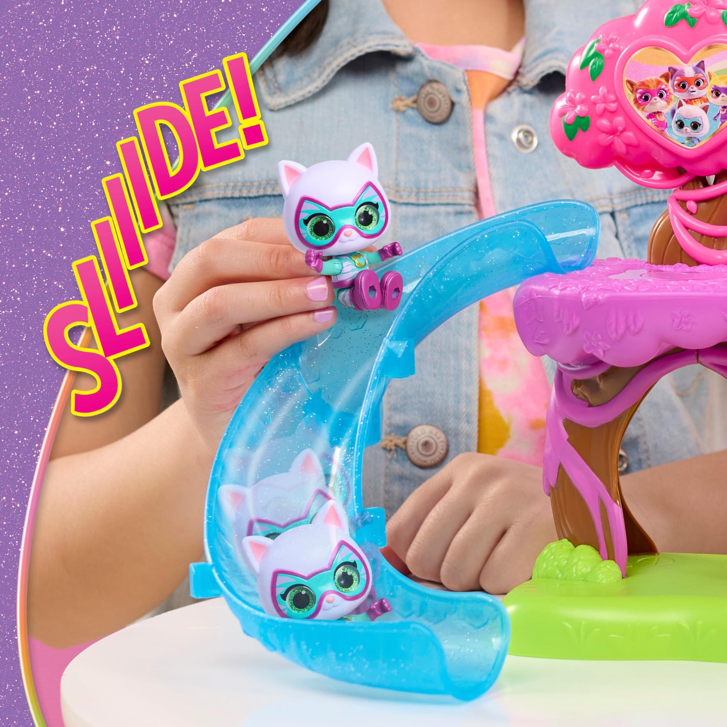 Disney Junior SuperKitties Su-Purr Wild Playset with Slide and Swing, 5-Pieces, 3 Poseable Figures, Toy for Fans, Girls, Kids, Ages 3 and Up by Just Play