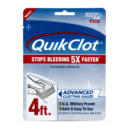 Adventure Medical Kits QuikClot Gauze - Gauze for Emergency Survival Kit, Doomsday Prepping Supplies & More - Stops Bleeding Fast with Kaolin - Flexible Hemostatic Medical Gauze - 3" x 48"