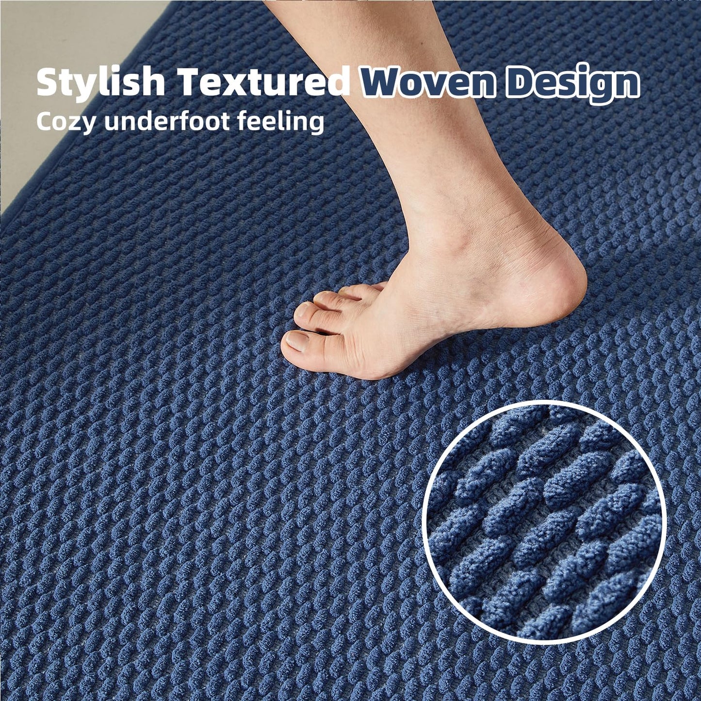TYUU Bathroom Rugs Non Slip Washable, Super Absorbent Thin Bath Mat Quick Dry Low Pile Bathroom Rug, Navy Blue 24"x36"