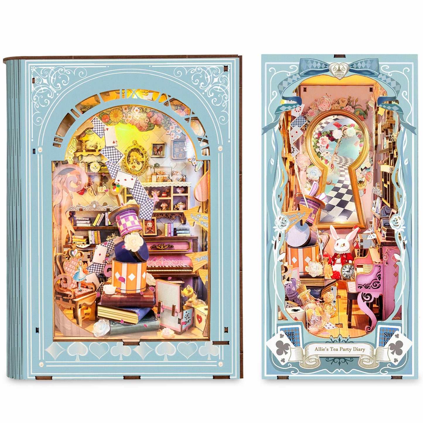 LORENOOK Allie's Tea Party Diary Book Nook Kits for Adults, DIY Booknook with LED Lights, Miniature House Kit & Nook Tales Bookshelf Decor, Creative Gifts for Hobbyists