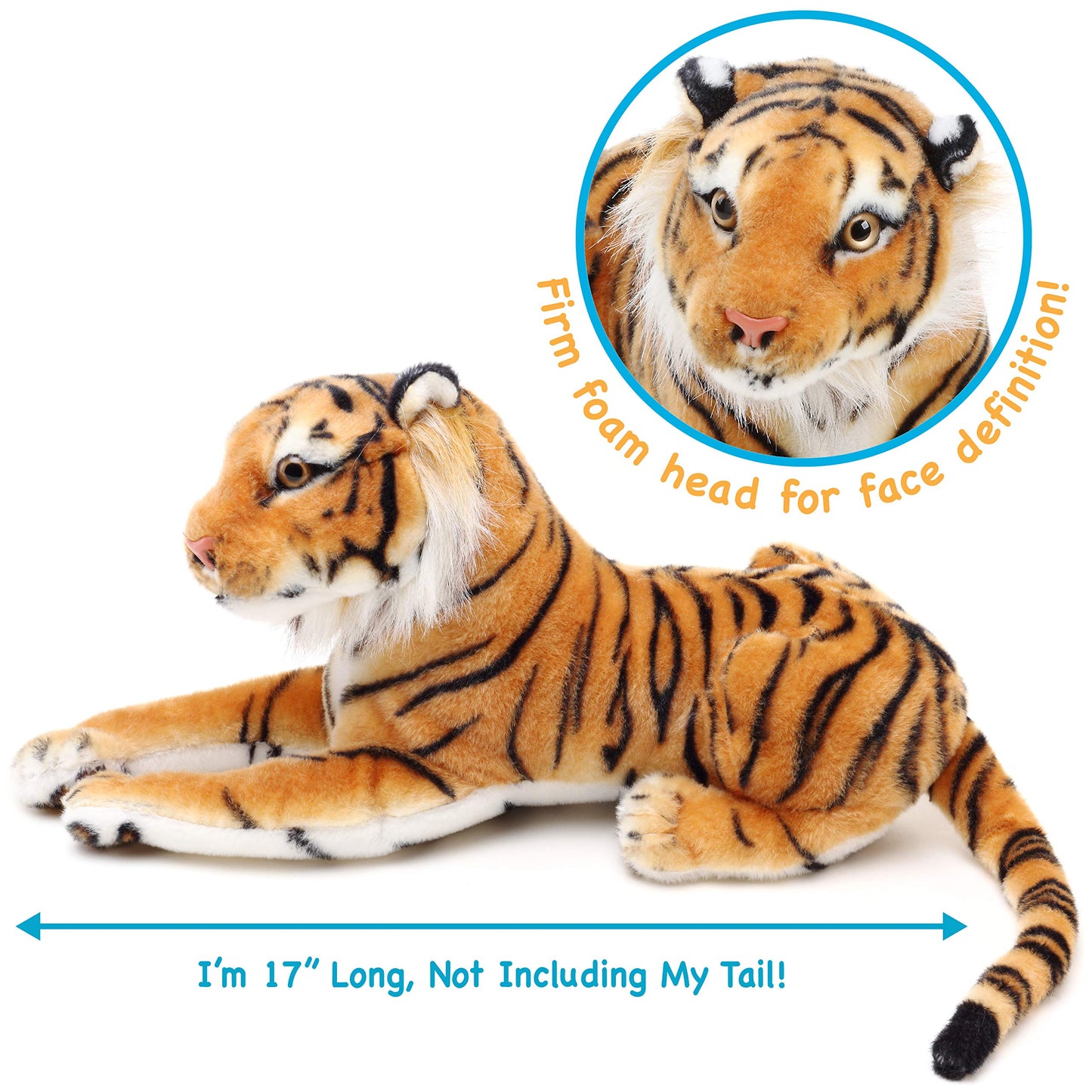 Arrow The Tiger - 17 Inch (Tail Measurement Not Included) Stuffed Animal Plush Cat - by TigerHart Toys