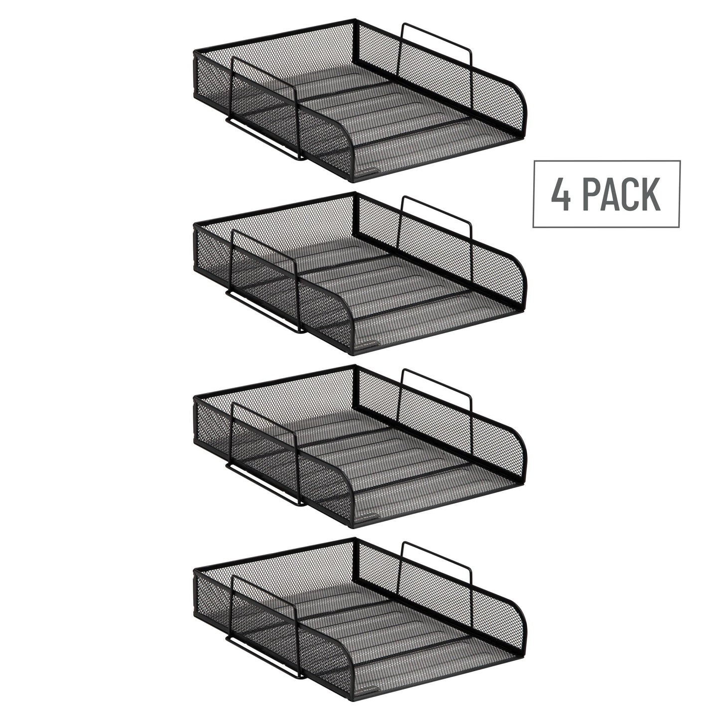 Mind Reader Stackable Paper Tray, Desktop Organizer, File Storage, Office, Metal Mesh, 10.5" L x 13.5" W x 11.25" H, 4 Pcs., Black
