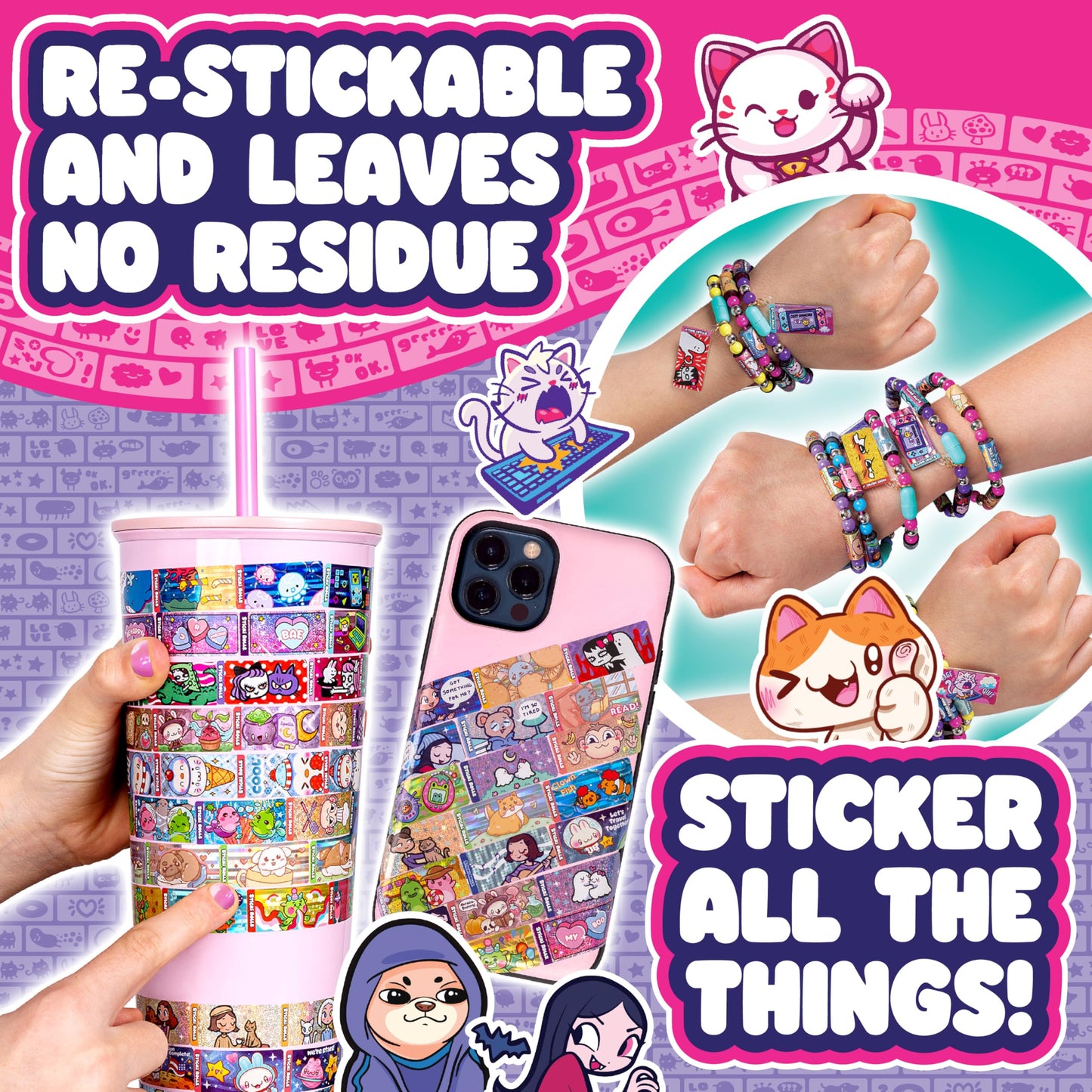 Sky Castle STICKI Rolls Sticki Station - The Original Wearable Shareable Sticker Jewelry Kit | Includes 320 Mini Stickers | Builds 6 Bracelets & 2 Necklaces | Over 1000 Designs to Collect! (Series 2)