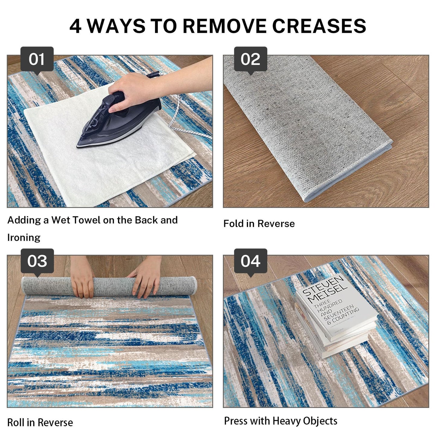 Lansny Modern Abstract 2x6 Blue Washable Kitchen Runner Non-Slip Soft Hallway Rug Runner Thin Print Faux Wool Carpet for Entryway Bedroom Laundry Room Indoor Home Decor