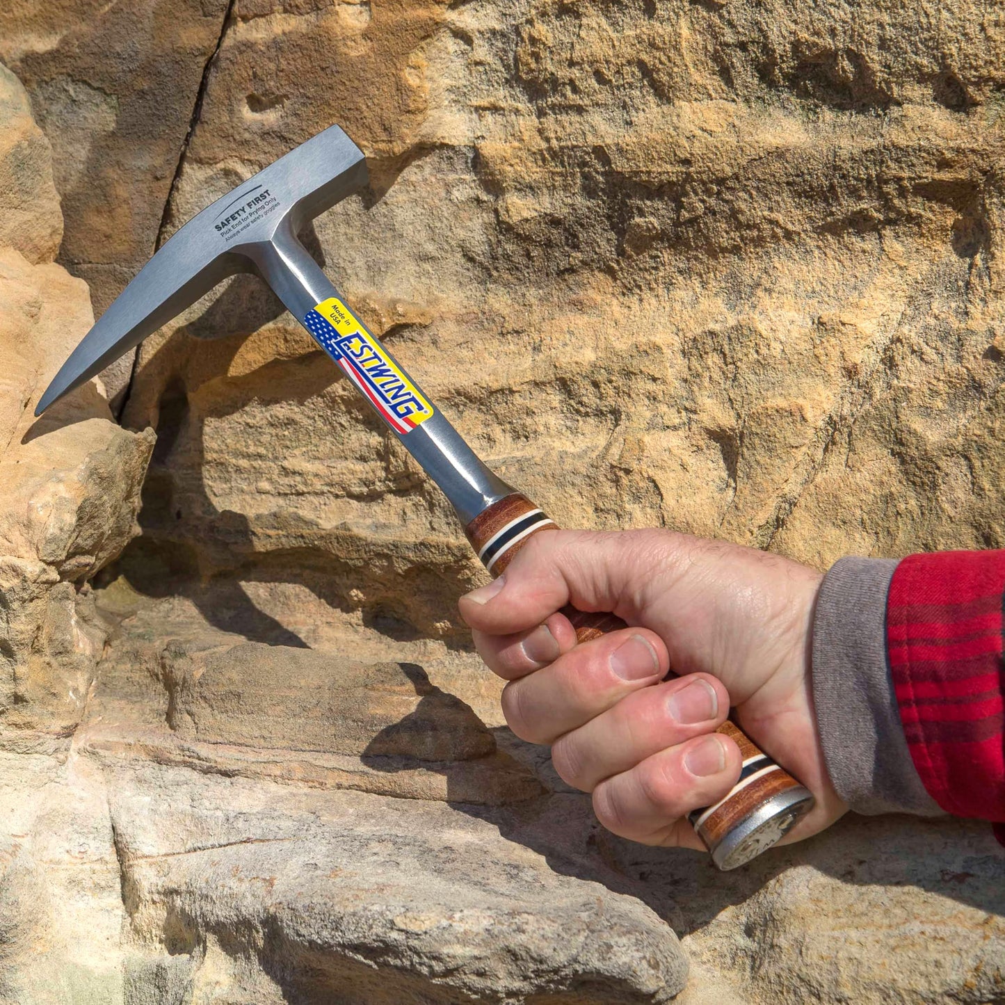ESTWING Rock Pick - 13 oz Geology Hammer with Milled Face & Genuine Leather Grip - E13PM, Brown
