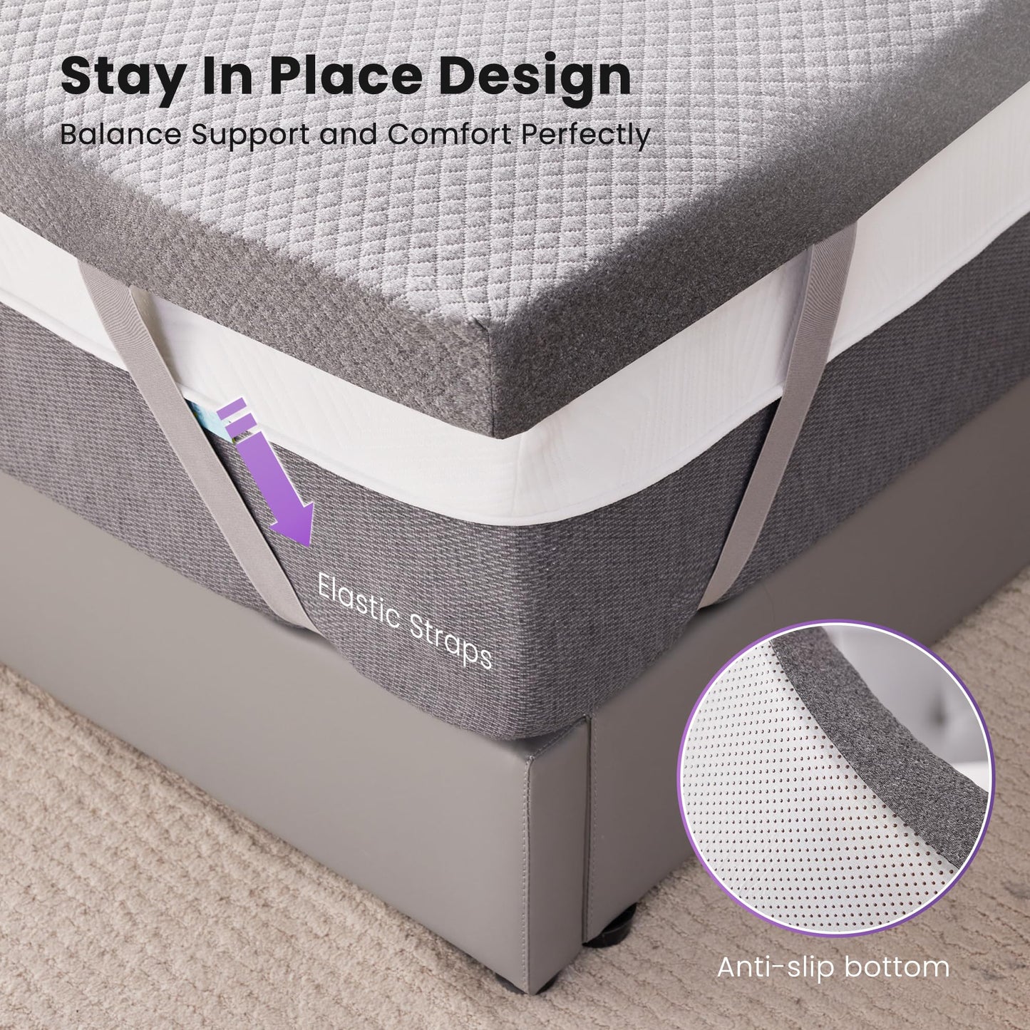 SINWEEK 2 Inch Gel Memory Foam Mattress Topper Twin Size, Ventilated High Density Pad for Back Pain, Bed Topper with Removable Soft Cover, CertiPUR-US Certified,Grey