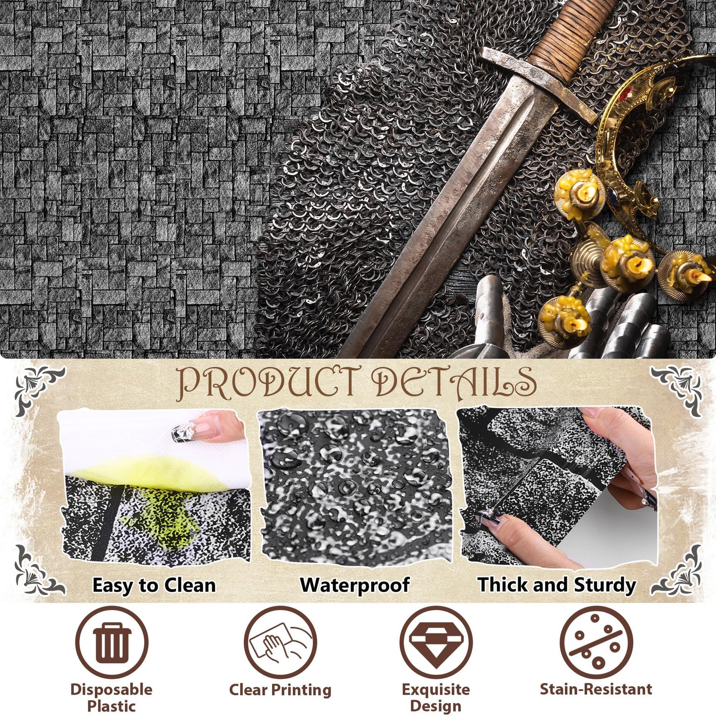 Kochorie 200 Ft X 54 Inch Stone Wall Tablecloth Roll with Cutter Box Disposable Plastic Stone Table Cover Medieval Stone Brick Table Cloth Dirt Floor Wall Backdrops for Farm Wedding Birthday Party