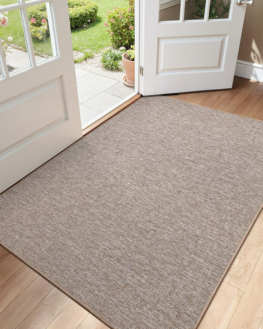 Color&Geometry Ultra Thin Indoor Door Mat (Rolled-up NO Creases) 36"x56", Non Slip Rubber Backed Dirt Trapper Door Mat Indoor Entrance, Low Profile Entryway Mat, Easy Clean, Light Brown Linen