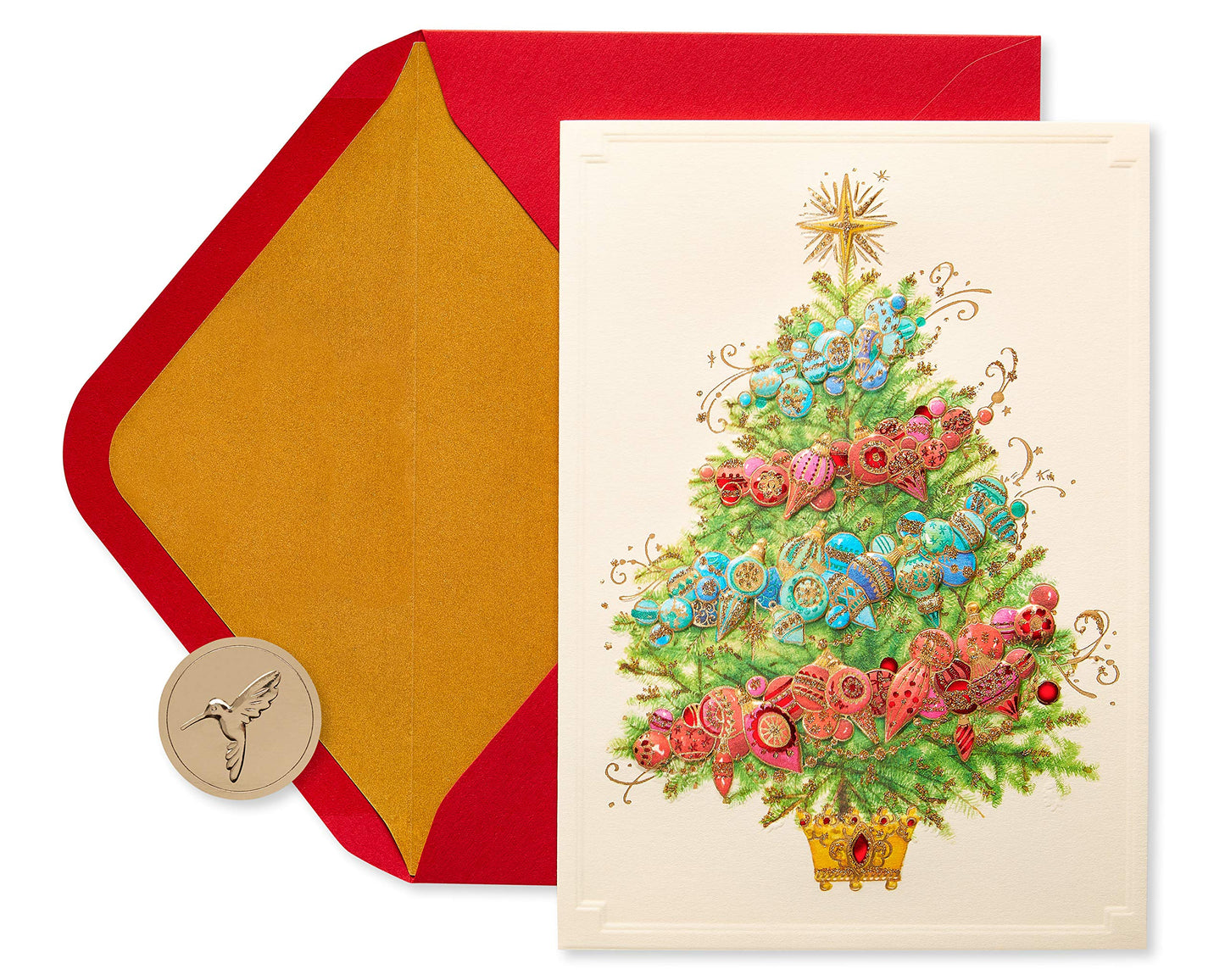 Papyrus Boxed Christmas Cards with Envelopes, Peace and Happiness, Christmas Tree (12-Count)