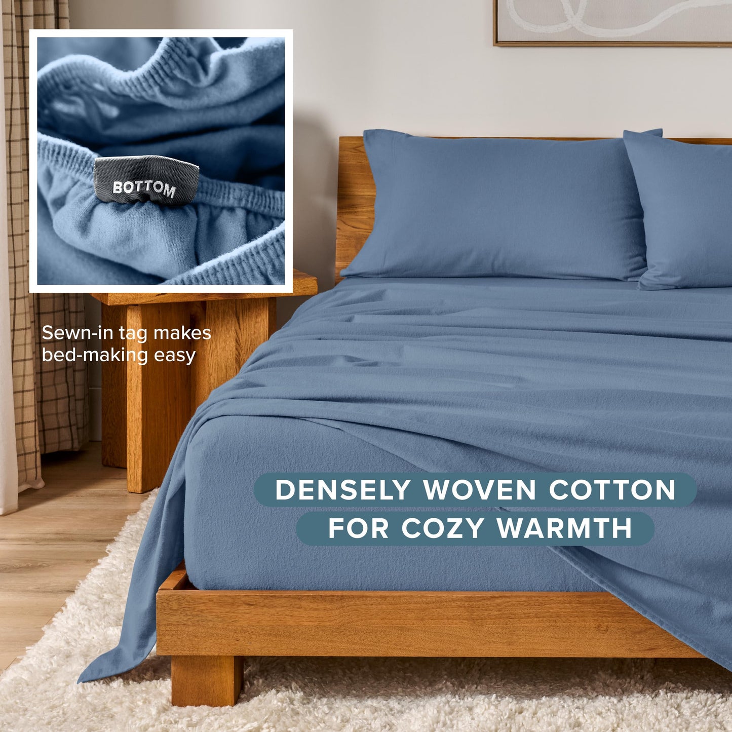 Bare Home Flannel Sheet Set 100% Cotton, Velvety Soft Heavyweight - Double Brushed Flannel - Deep Pocket (Full, Coronet Blue)