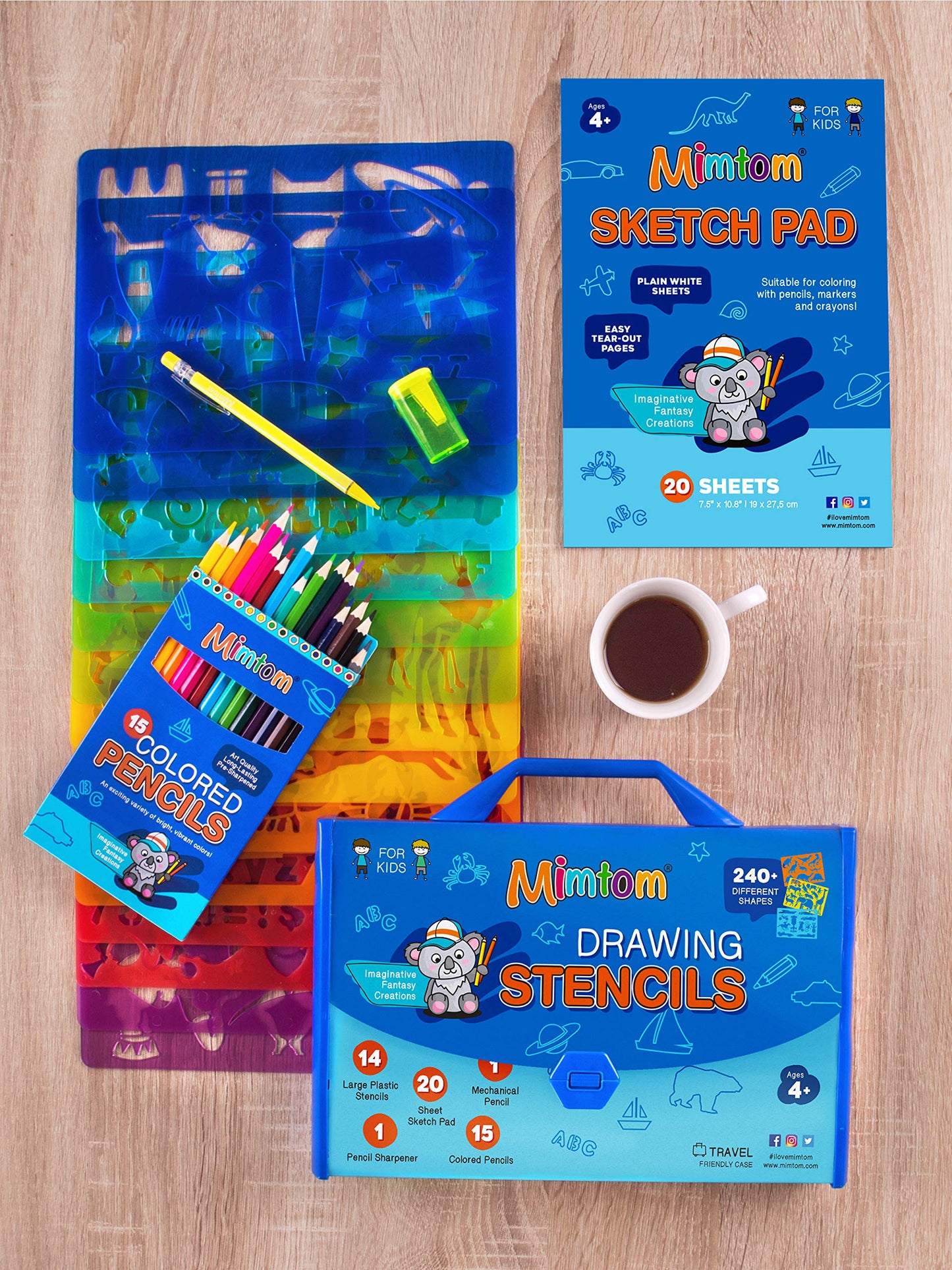 Mimtom Drawing Stencil Kit for Kids | 51 PC Arts and Crafts Stencil Set with over 240 Creative Shapes to Unleash Your Child's World of Imagination | Kid-Safe Fun Activity Toy for Ages 4 and Up