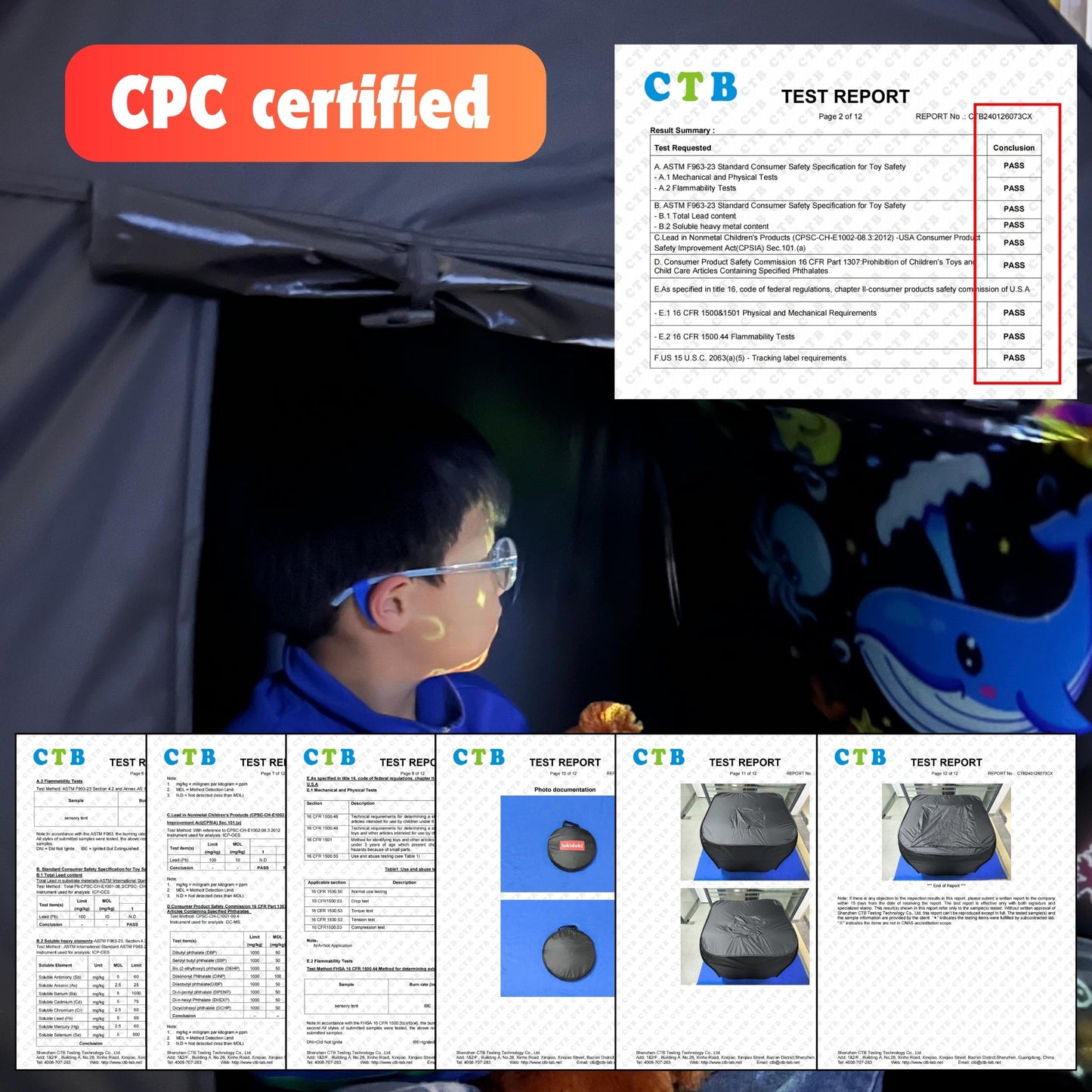 lukidoki Sensory Tent for Kids with Autism - CPC Certification Sensory Calm Corner Helps ADHD, SPD Children Relax, Reduce Anxiety - Portable Pop-up Blackout Hideout Play Tent Toys Add Windows