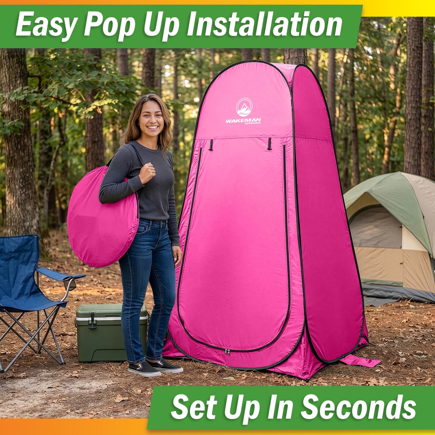 Pop Up Pod - Privacy Shower Tent, Dressing Room, or Portable Toilet Stall with Carry Bag for Camping, Beach, or Tailgate by Wakeman Outdoors (Pink)