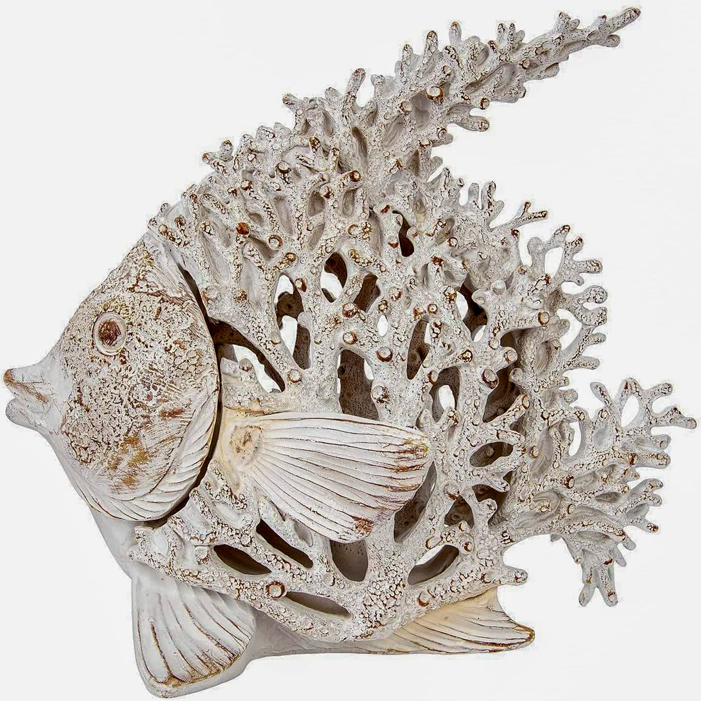 Corner Merchant Ocean Decor White Coral Reef Angelfish Sculpture Beach Home Decor Coastal Coral Look Tabletop Collection 12 in x 11 in