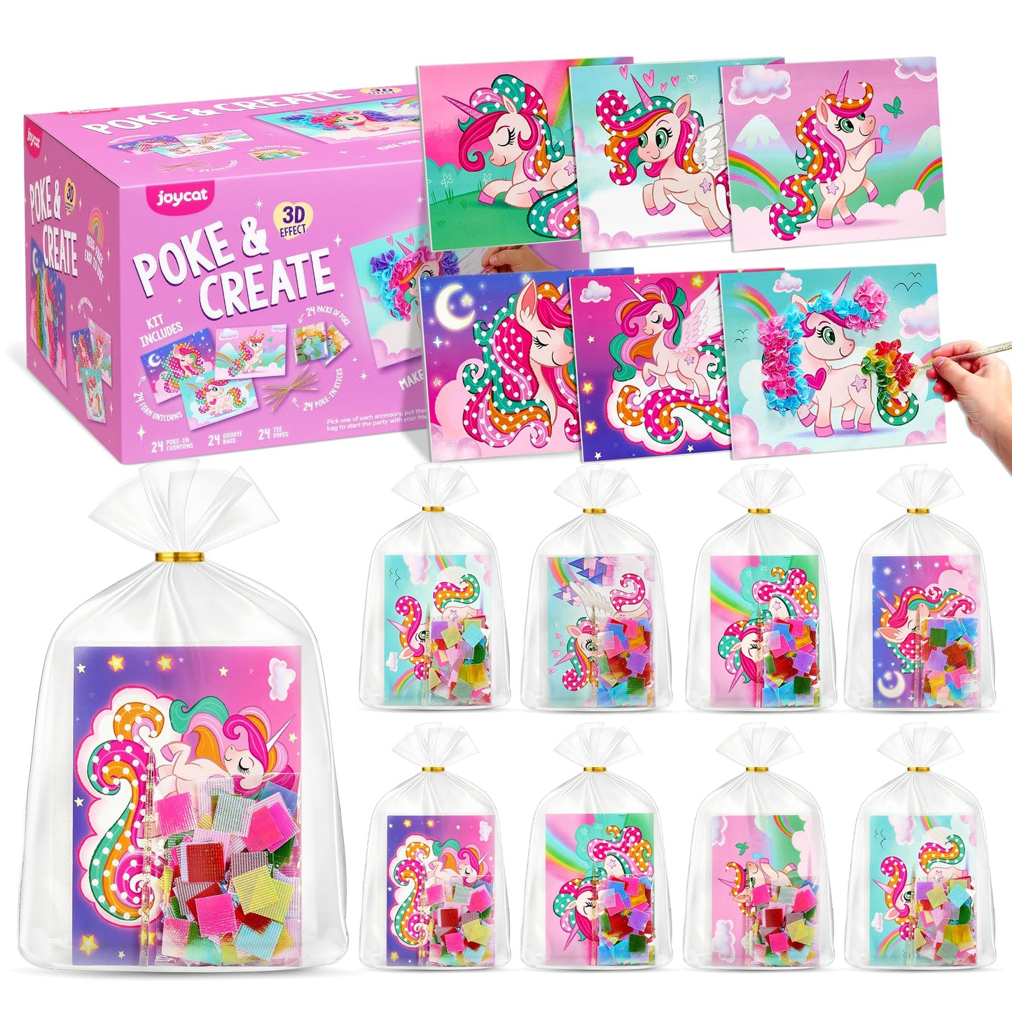 JoyCat 24 Pack Unicorn Poke Art Party Favors -Sticker Craft Kits for Kid, Mess-Free Art and Craft for Kids Ages 4 5 6 7 8 9, DIY Creative Activity, Classroom Prizes & Goodie Bag Easter Basket Stuffers