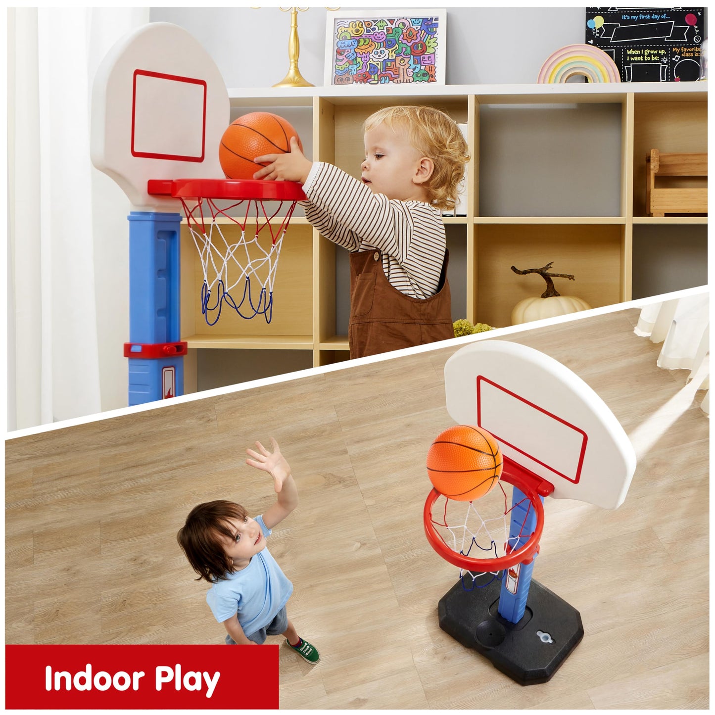 JOYIN Toddler Basketball Hoop Indoor, Adjustable Basketball Goal for Kids with 4 Balls, Game Toys for Playroom Pool Outdoor, Birthday Gift for Baby Boys Girls Age 1 and Up - Air Pump Included